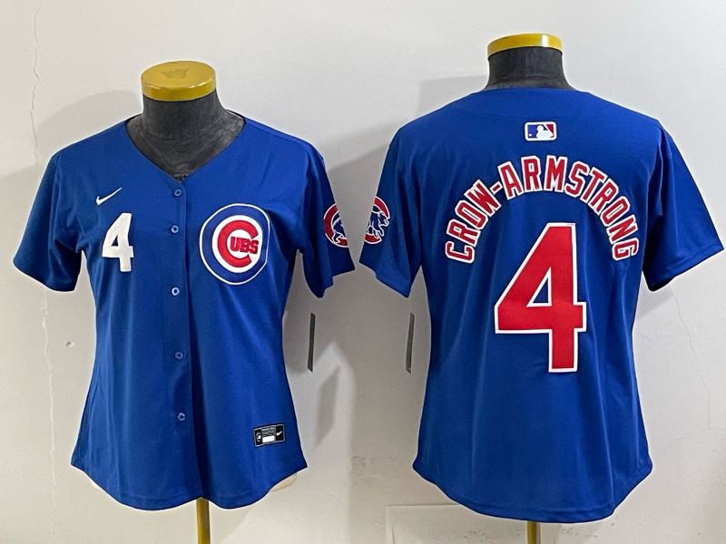 Women  Chicago Cubs #4 Crow-Armstrong Blue Nike MLB 2025 Jersey 004